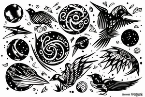 planet carried in the claws of a small bird tattoo idea