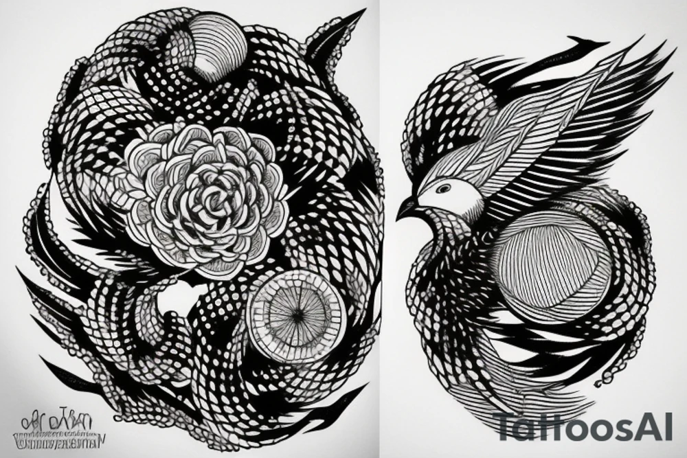 planet carried in the claws of a small bird tattoo idea
