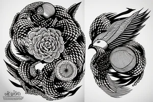 planet carried in the claws of a small bird tattoo idea