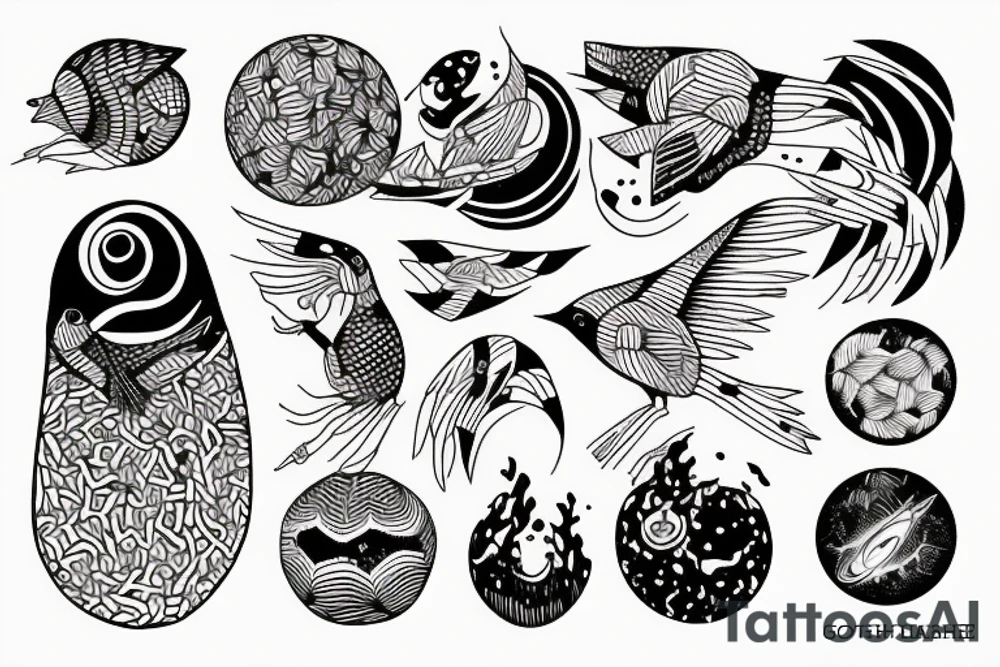 planet clutched in the claws of a small bird tattoo idea