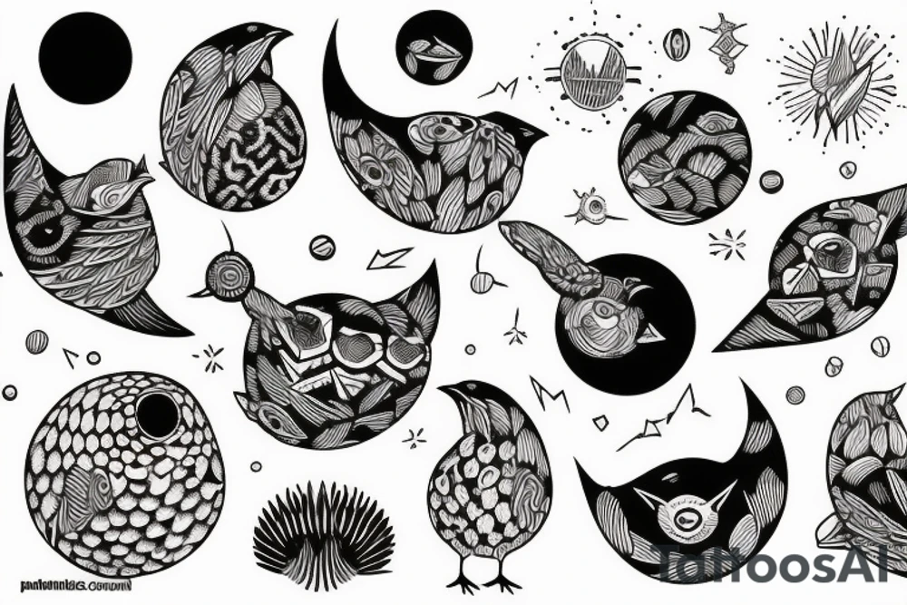 planet clutched in the claws of a small bird tattoo idea
