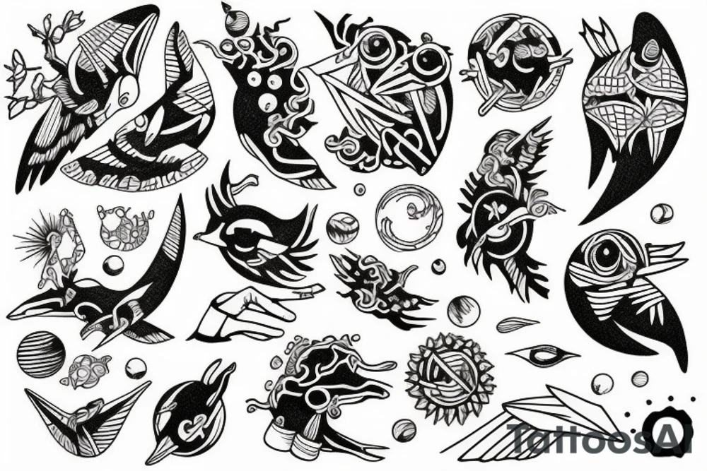 planet clutched in the claws of a small bird tattoo idea