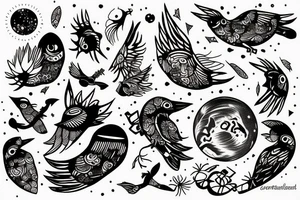 planet clutched in the claws of a small bird tattoo idea