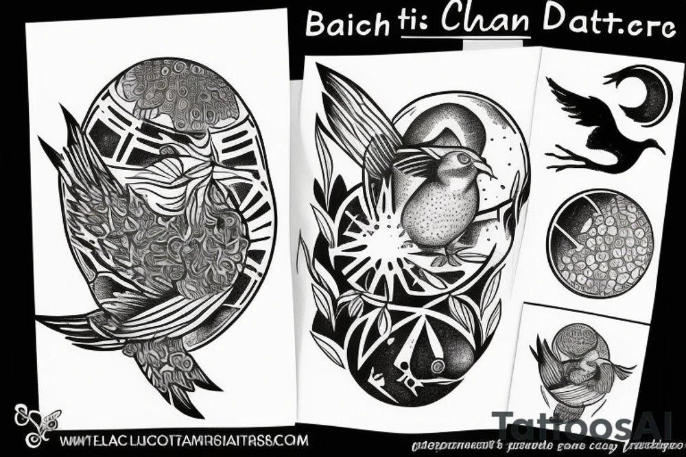 planet clutched in the claws of a small bird tattoo idea