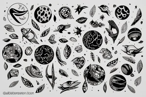 planet clutched in the claws of a small bird tattoo idea