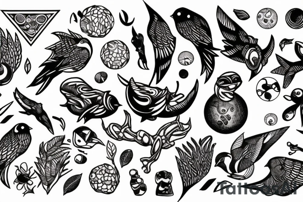 planet clutched in the claws of a small bird tattoo idea