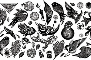 planet clutched in the claws of a small bird tattoo idea