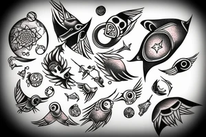 planet clutched in the claws of a small bird tattoo idea