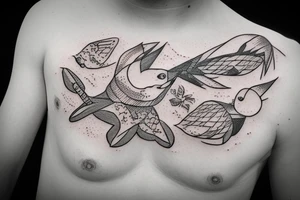 planet clutched in the claws of a small bird tattoo idea