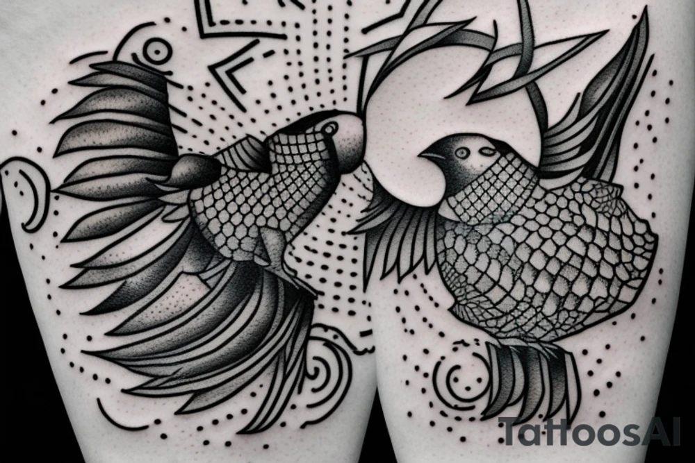 planet clutched in the claws of a small bird tattoo idea
