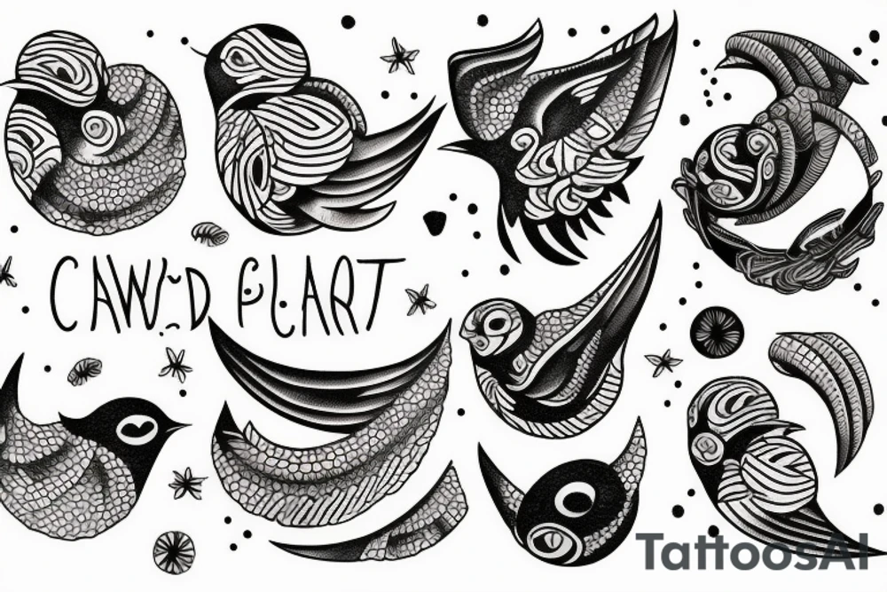 planet clutched in the claws of a small bird tattoo idea