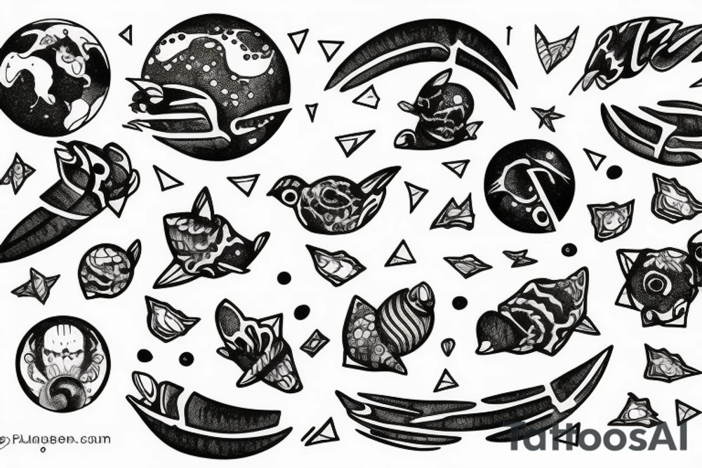 planet clutched in the claws of a small bird tattoo idea