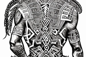 Whole back tattoo, Aztec warrior in the glory of battle, Aztec gods looking down on him proud tattoo idea