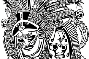 Aztec warrior in the glory of battle, Aztec gods looking down on him proud tattoo idea