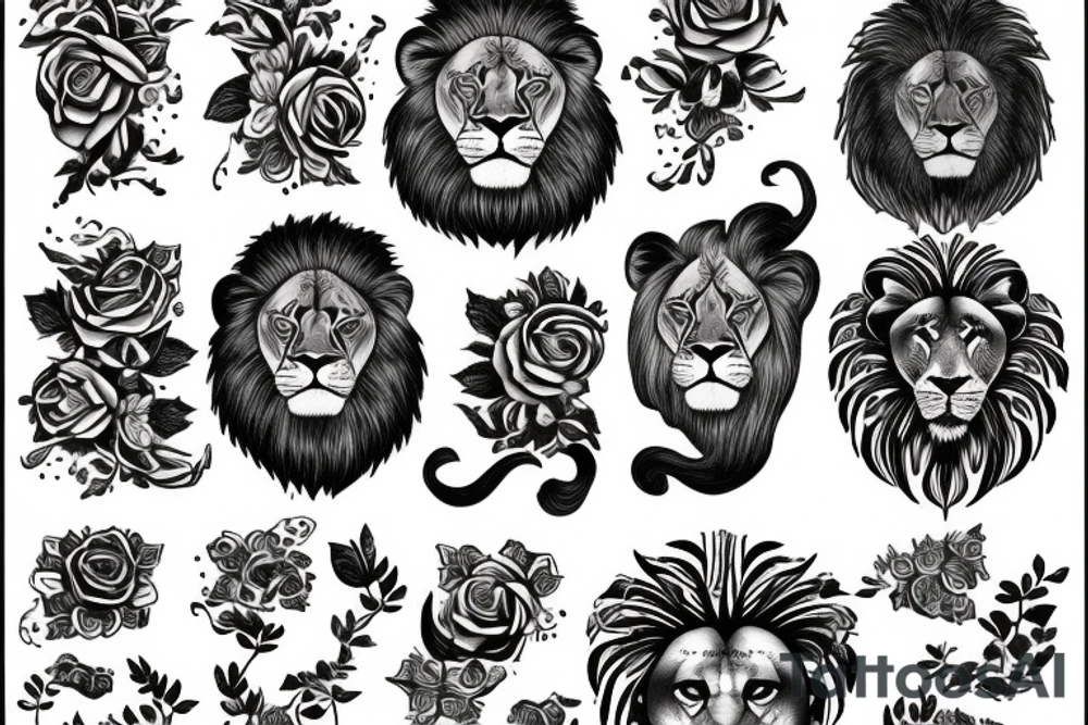 Lettres L R un lion et une rose tattoo idea