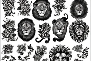 Lettres L R un lion et une rose tattoo idea