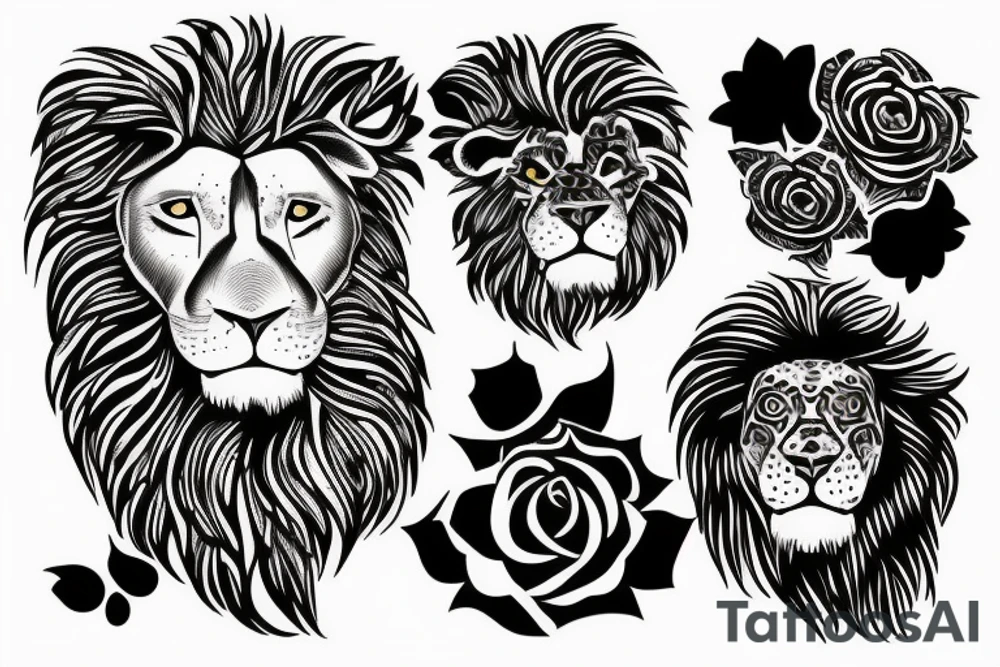 Lettres L R un lion et une rose tattoo idea