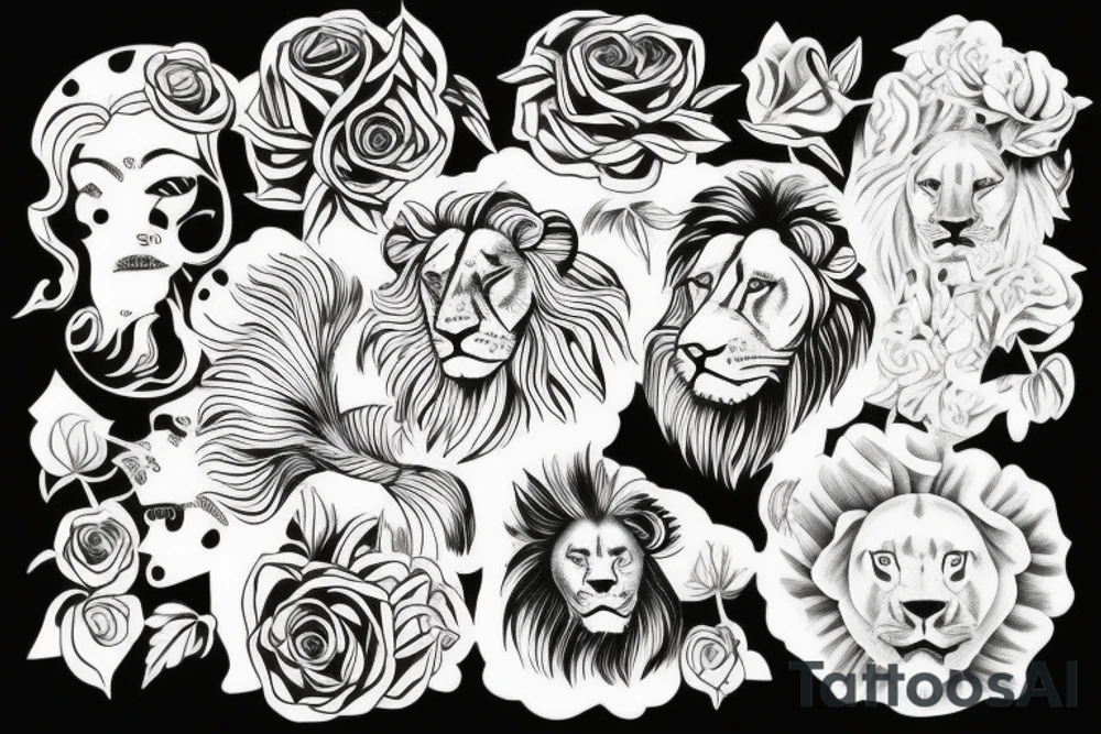 Lettres L R un lion et une rose tattoo idea
