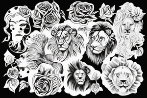 Lettres L R un lion et une rose tattoo idea