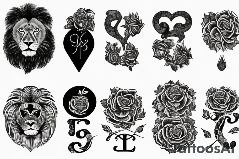 Lettres L R un lion et une rose tattoo idea