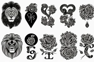 Lettres L R un lion et une rose tattoo idea