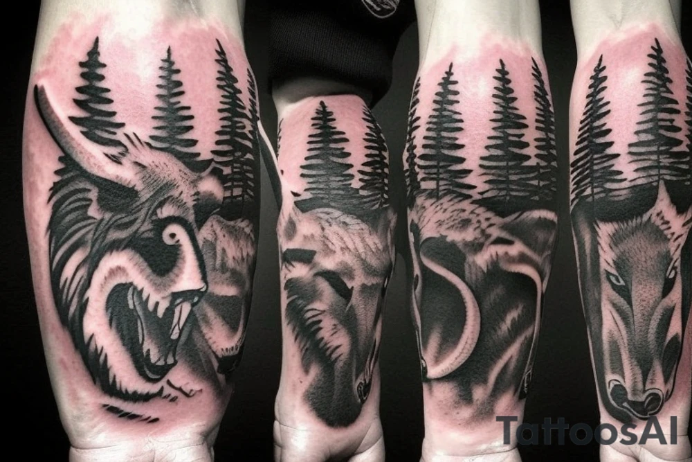 mountains wildlife hunting tattoo idea