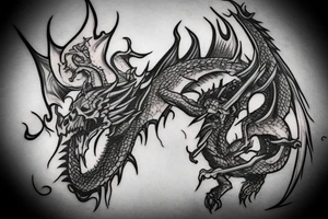 A skull a dragon flames sword tattoo idea