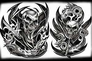 A skull a dragon flames sword tattoo idea