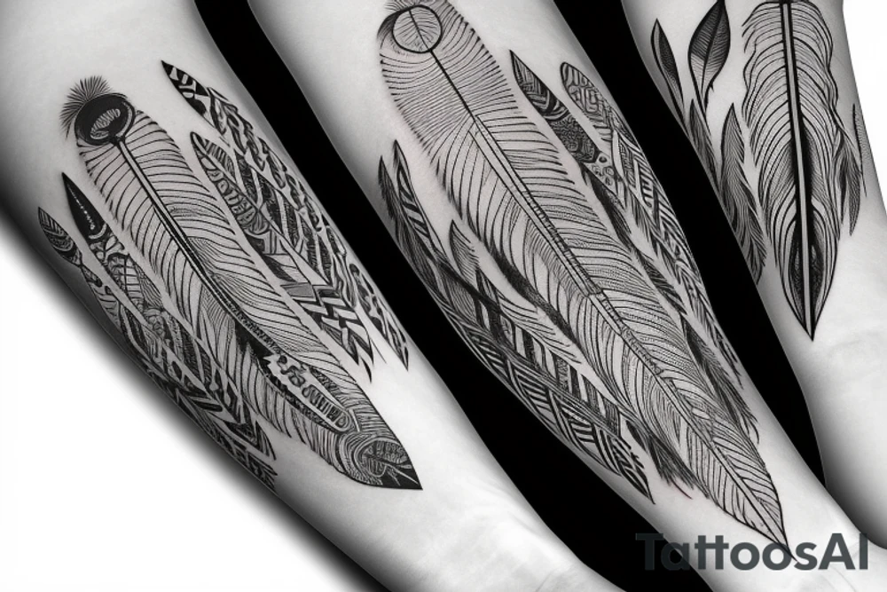 native American arm band with feathers tattoo idea