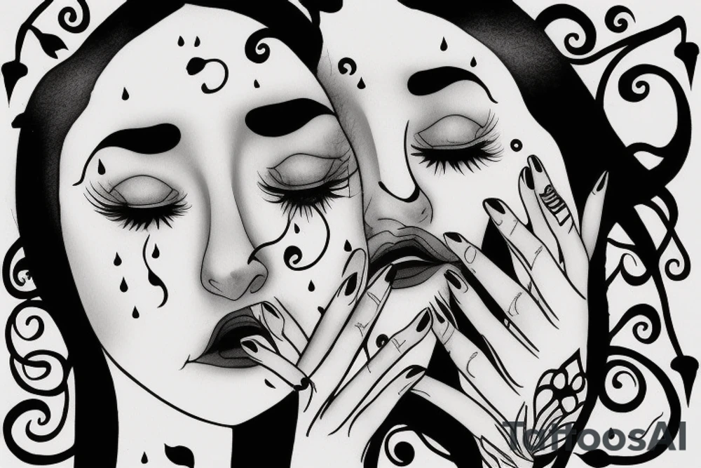 girl crying looking at floor tattoo idea