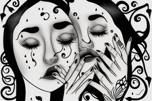 girl crying looking at floor tattoo idea