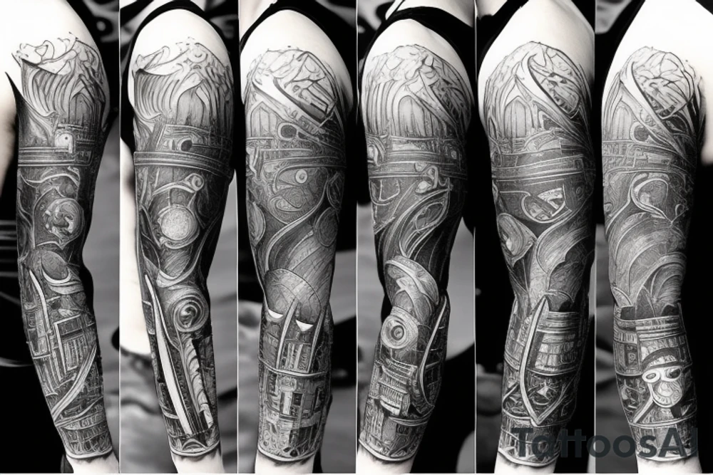 Castle dark sky night sleeve tattoo idea