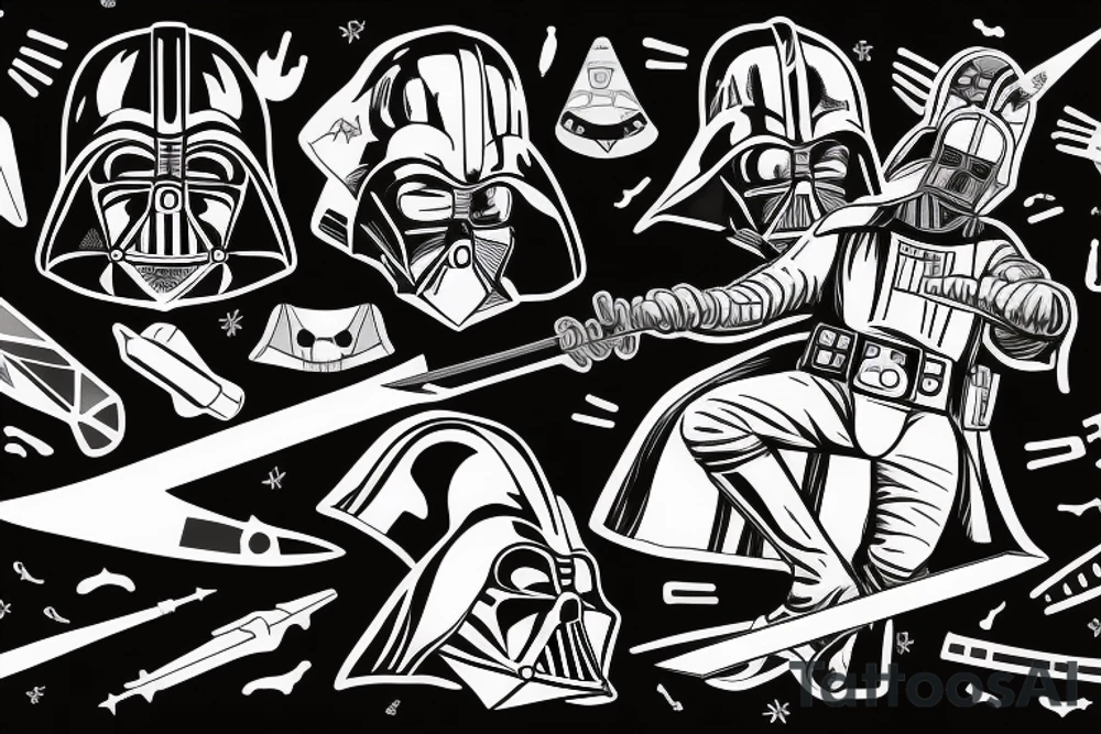Steve Irwin being stabbed by stingray dressed as darth Vader with slight sabre as tail tattoo idea