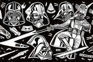 Steve Irwin being stabbed by stingray dressed as darth Vader with slight sabre as tail tattoo idea