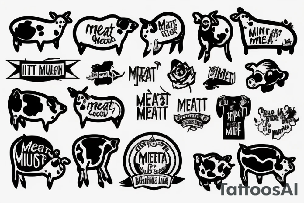 Little pig, little cow, and little ship with the sign "Meat is murder" tattoo idea