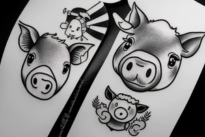 Little pig, little cow, and little sheep together tattoo idea