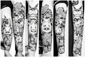 Little pig with little cow together tattoo idea