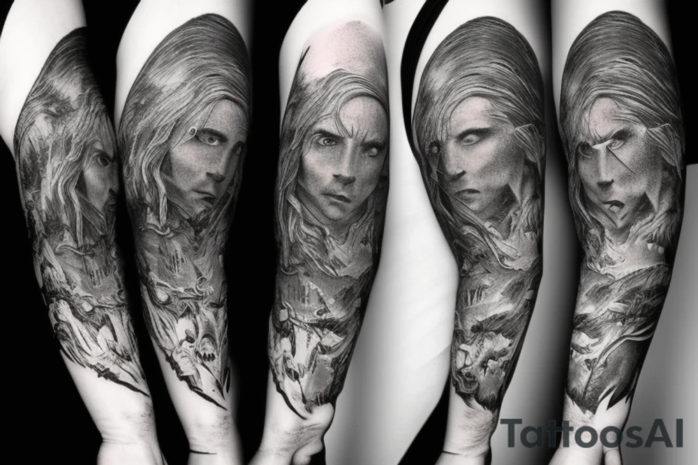 Lord of the rings themed sleeve tattoo idea