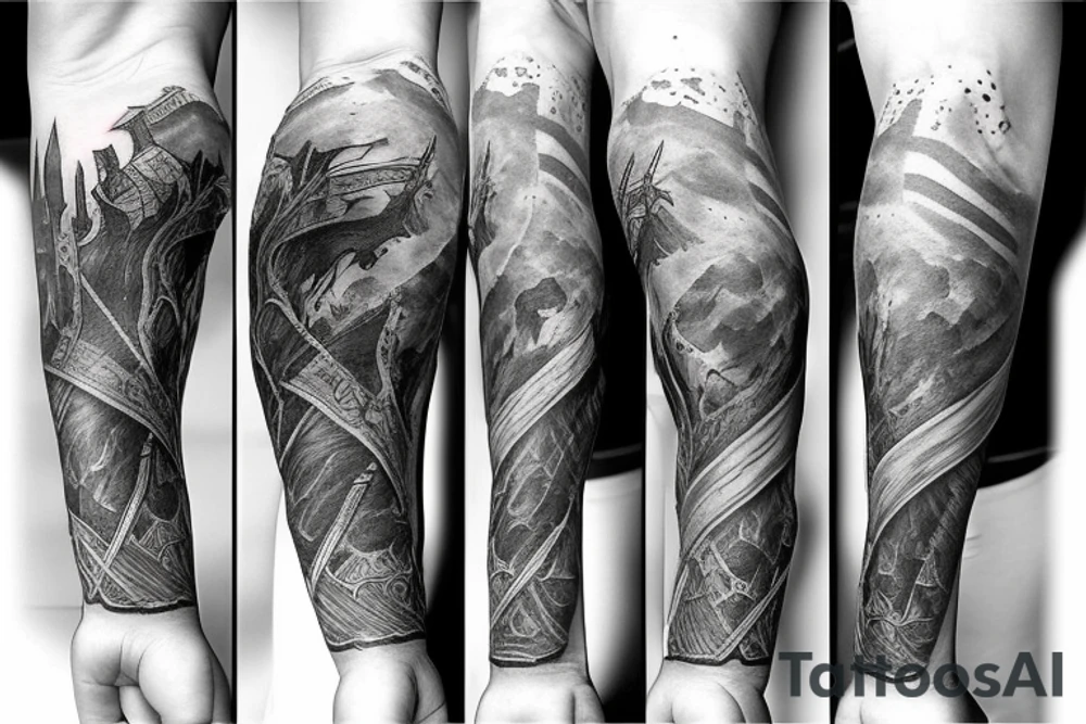 Lord of the rings battle sleeve tattoo idea