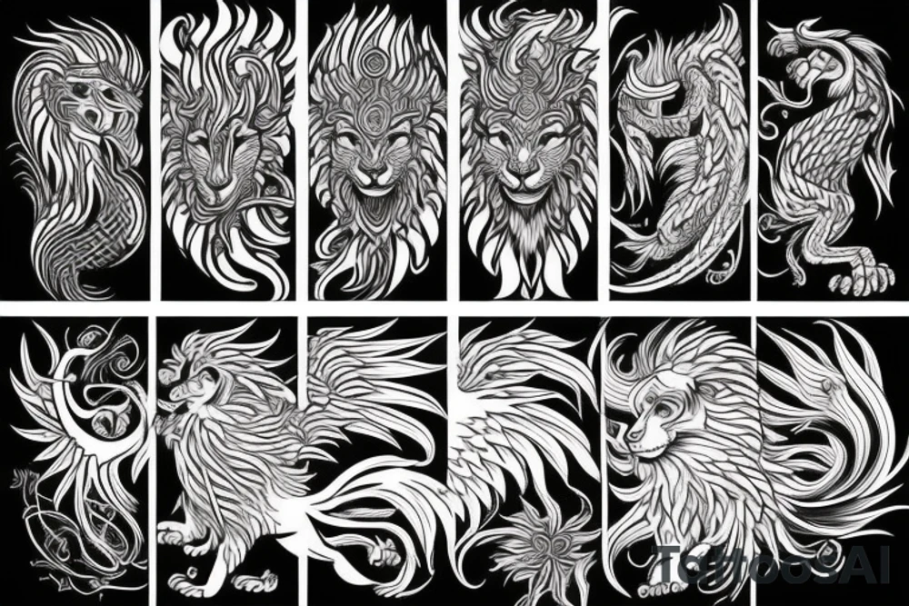 Lion phoenix tattoo idea