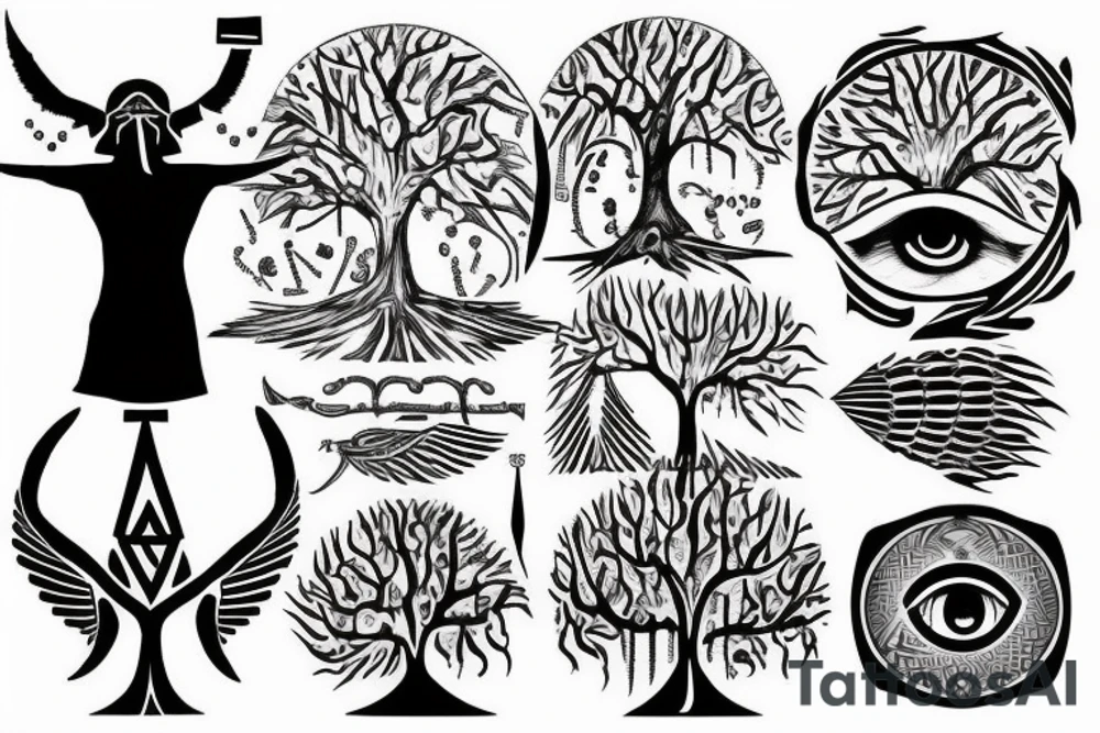 Ankh with the eye of Horus surrounded by tree of life tattoo idea
