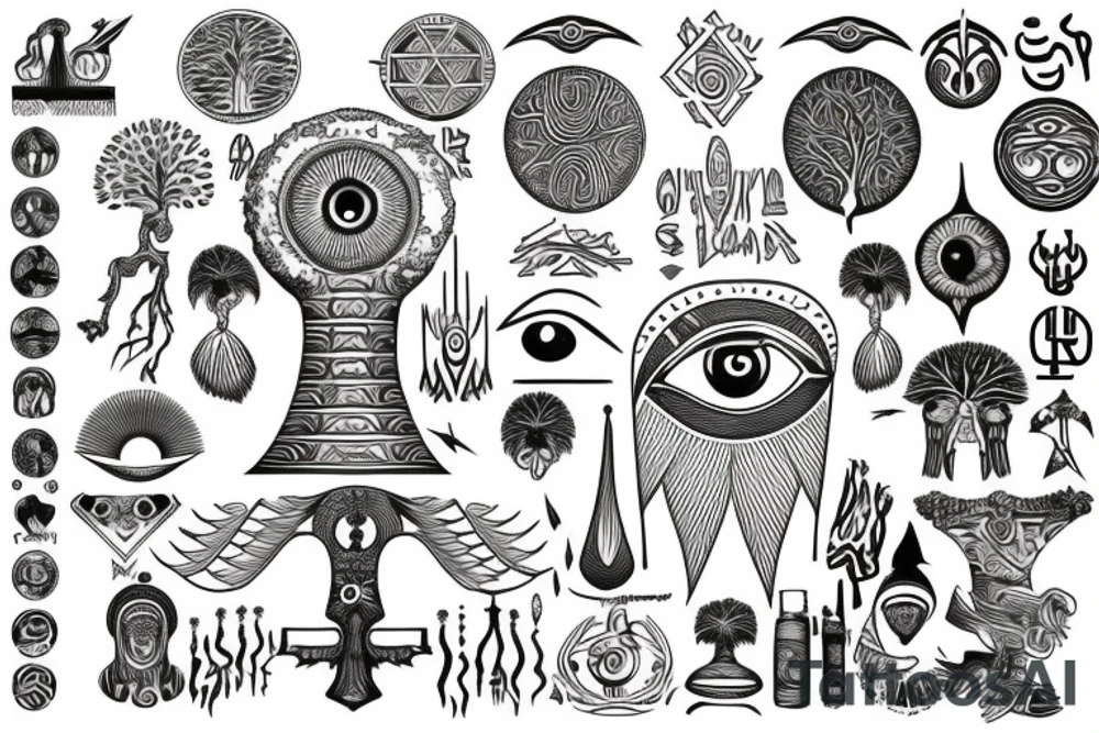 Ankh with the eye of Horus surrounded by tree of life tattoo idea