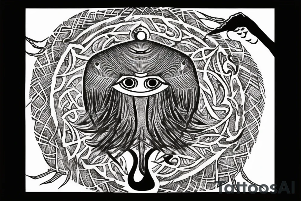 Ankh with the eye of Horus surrounded by tree of life tattoo idea