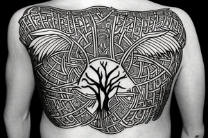 Ankh with the eye of Horus surrounded by tree of life tattoo idea