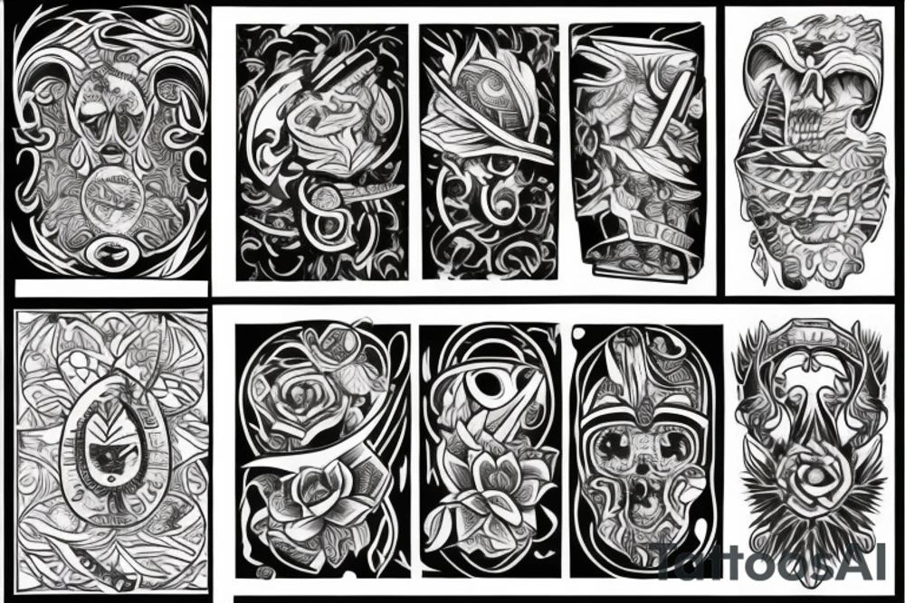 a flash sheet styled traditional with 5 designs that are based off of neotraditional designs tattoo idea
