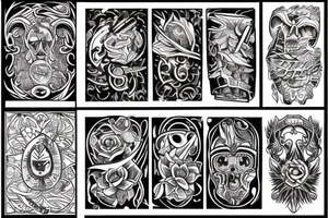 a flash sheet styled traditional with 5 designs that are based off of neotraditional designs tattoo idea