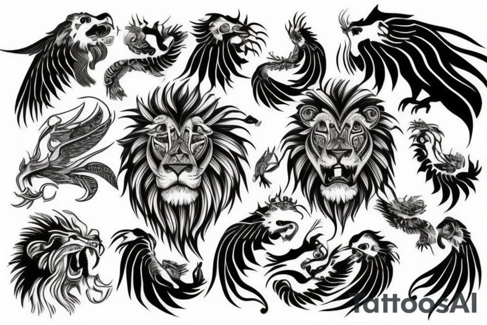 Lion phoenix tattoo idea