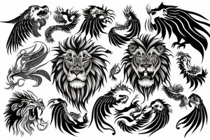 Lion phoenix tattoo idea