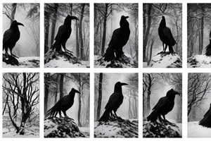 two ravens in forest, winter, snow, mist, celtic, nordic, viking, trees, ice, night, huginn, muginn tattoo idea