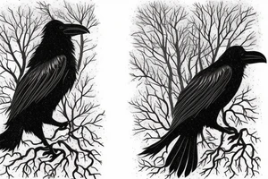 two ravens in forest, winter, snow, mist, celtic, nordic, viking, trees, ice, night, huginn, muginn tattoo idea